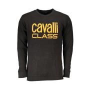 Cavalli Class Svart Bomullssweatshirt med Tryckt Logotyp Black, Herr