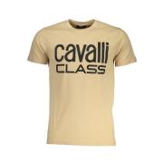 Cavalli Class Tryckt Logotyp Rund Hals T-shirt Beige, Herr