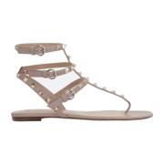 Valentino Garavani Studded Läder Flip-Flop Sandaler Beige, Dam