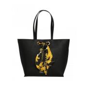 Versace Eko-läder Shopper med Metallbranding Black, Dam