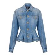 Balmain Veckad jeansjacka Blue, Dam