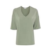 Le Tricot Perugia Grön V-ringad T-shirt med sänkta axlar Green, Dam