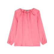 D.Exterior Satinblus med Rund Hals Pink, Dam