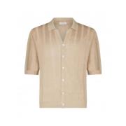 Ballantyne Kortärmad Ribbad Polo Skjorta Knappstängning Beige, Herr