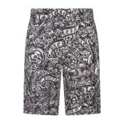 Philipp Plein Svarta Tatueringsmönster Silkes Shorts Black, Herr