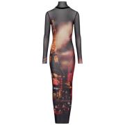 Jean Paul Gaultier City Print Långärmad Rund Hals Klänning Black, Dam