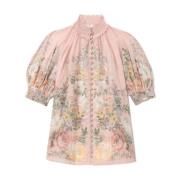 Zimmermann Rosa Elastisk Blouson Ärm Skjorta Multicolor, Dam