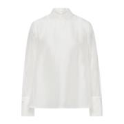 IVY OAK Genomskinlig Organza Blus med Ståkrage White, Dam