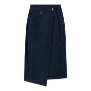 Aeron Denim wrap midi kjol med ring Blue, Dam