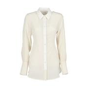 Victoria Beckham Stilren Kontrast Blus Beige, Dam