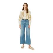 Silvian Heach Flare High-Waisted Cropped Jeans Blue, Dam