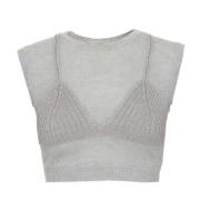 Diesel Cropped Mohair-Alpaca Top Gray, Dam