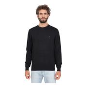 Tommy Hilfiger Svart Crew-Neck Tröja med Flagga Broderi Black, Herr