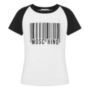 Moschino Streckkod Tryck Crew Neck T-shirt White, Dam