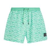 Karl Lagerfeld Mäns Wave AOP Boardshorts Green, Herr