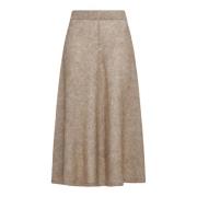 Brunello Cucinelli Elastisk Midja Midi Kjol Beige, Dam