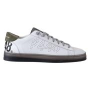 P448 Vita Lädersneakers med Gröna Detaljer White, Herr