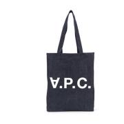 A.p.c. Indigo Blue Logo Denim Tote Bag Blue, Unisex