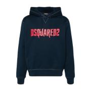 Dsquared2 Navy Blue Logo Print Hoodie Blue, Herr