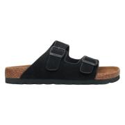 Estro Svarta Nubuck Slide Sandaler Tjocka Remmar Black, Herr