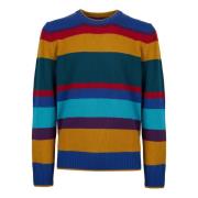 Gallo Blå Multifärgad Randig Crew-Neck Tröja Multicolor, Herr