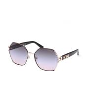 Guess Geometriska Metall Solglasögon med Lila Linser Black, Dam