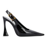 Saint Laurent Svarta Lackläder Slingback Skor Black, Dam