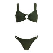 Hunza G Rynkad Metallic Bikini Set med Ringar Green, Dam