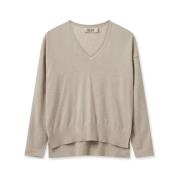 MOS MOSH V-neck Knitwear Beige, Dam