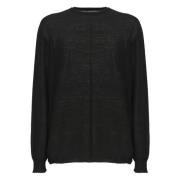 Rick Owens Svart Ull Crewneck Tröja Oversize Black, Herr