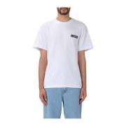 Msgm Bomull T-shirt med Logo Print White, Herr