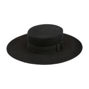 Nina Ricci Svart Filtull Canotier Hatt Black, Dam