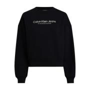 Calvin Klein Svart Bomullsweatshirt Rund Hals Långärmad Black, Dam