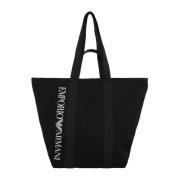 Emporio Armani Canvas Tote Bag med Logo Black, Dam