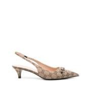 Gucci Signatur Horsebit Beige/Brun Slingback Klackar Beige, Dam