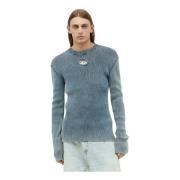 Diesel Ribbstickad Crewneck Sweater Blue, Herr