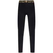 Versace Svart Stretch-Design Greca Detalj Byxor Black, Dam