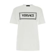 Versace Vit Bomull T-shirt med Logotyptryck White, Dam