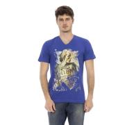 Trussardi Elegant V-ringad T-shirt med Frontprint Blue, Herr