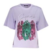 Cavalli Class Elegant lila T-shirt med stiligt tryck Purple, Dam