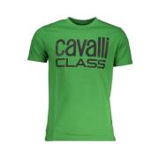 Cavalli Class Tryck Logo Rund Hals T-shirt Green, Herr