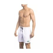 Bikkembergs Vita Logga Badshorts Stiligt Design White, Herr