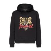 Dsquared2 Tiger Logo Bomullströja Svart Black, Herr