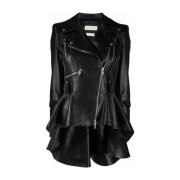 Alexander McQueen Svart Biker Peplum Kappa Black, Dam