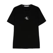 Calvin Klein Jeans Svart Logotyp Tryck Bomull T-shirt Black, Herr