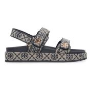 Tory Burch Jacquard Fabric Plattform Sandaler Blue, Dam