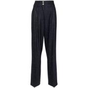 Genny Blomapplikation Pinstripe Ull Klänning Blue, Dam