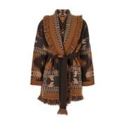 Alanui Ikon Jacquard Cardigan i Kaffe Brown, Dam