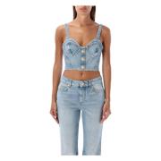 Balmain Denim Bustier Top Ljusblå Blue, Dam