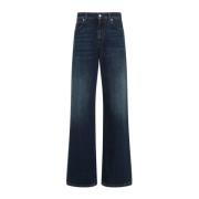 Alexander McQueen Blå Stonewashed Wide Leg Jeans Blue, Dam